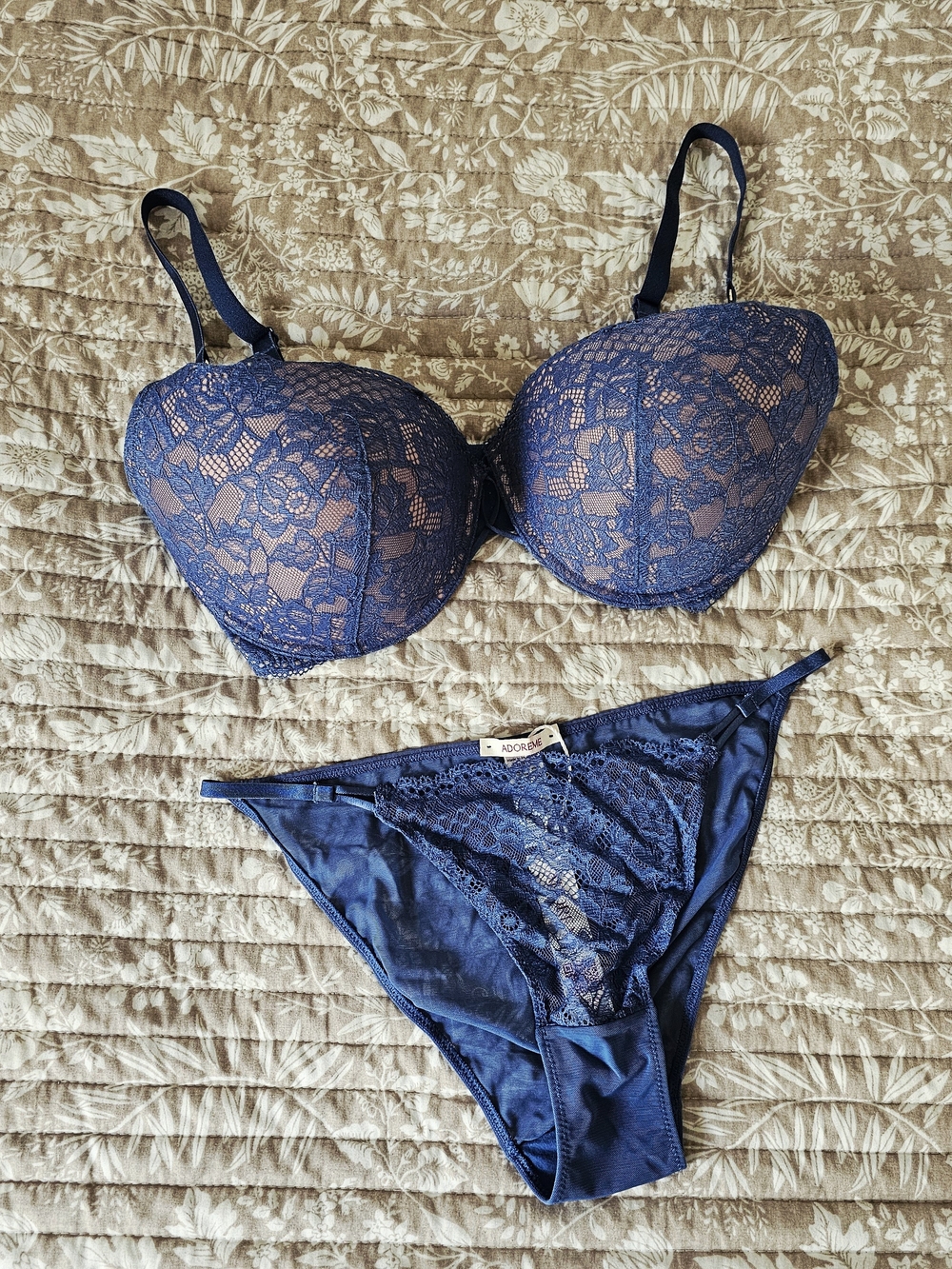 Adore Me Josie Plunge Lace Push-Up Bra & Bikini Panty Set